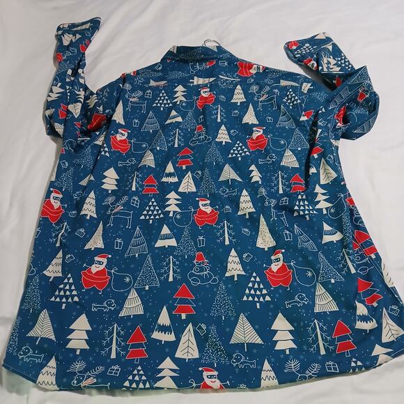 NWOT Ugly Christmas shirt Men's XXL J & Dhuasha  long-sleeved blue Santas Trees - Picture 5 of 10